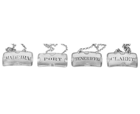 Three George III Silver Wine Labels:By John R London 1819 & 1822, together with another example of similar design, all of rec