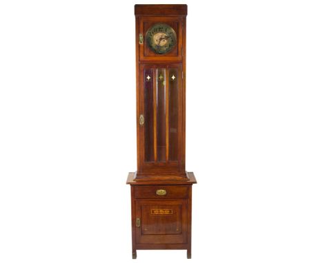 An Arts and Crafts Rosewood Longcase Clock:The Arabic numeral dial with gilt centre engraved with floral design, matching to 