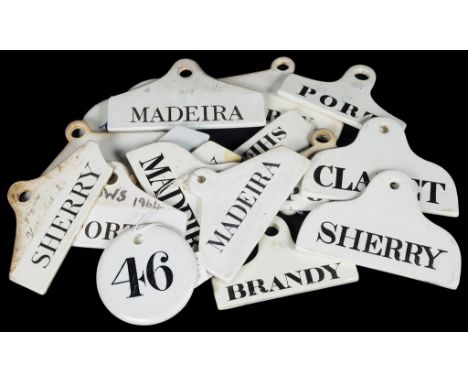 A Quantity of Ceramic Wine Bin Labels:To include Wedgwood, 18th century and later   CONDITION REPORT:  One sherry label has d