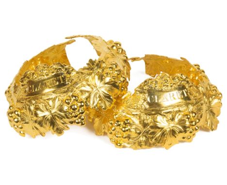 A Pair of George IV Silver Gilt Neck Collars:London 1829,  by  Samuel Jackson,  both incised "CLARET"   CONDITION REPORT:  Ha