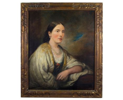 Adolphus Robert Venables (British, 1811-1873):Portrait of an elegant lady, oil on canvas, signed with initials lower right, H