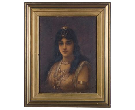 Emile Eisman-Semenowsky (Polish, 1857-1911):Portrait of an Eastern beauty, oil on panel, H 32 x W 24 cm.  Provenance: Sotheby