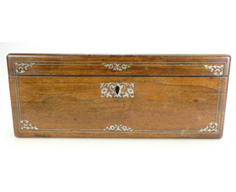 Rosewood &amp; Mother of Pearl inlaid Writing Box 35.5cm wide. 19th century.