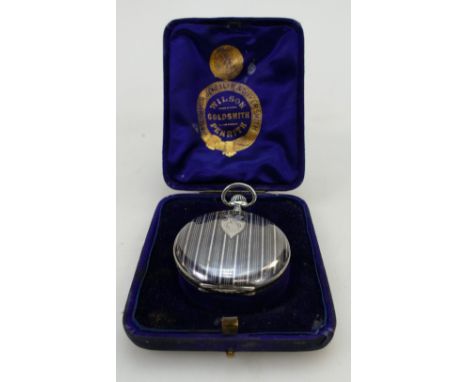 Continental silver & Niello black enamel Gents Pocket Watch in ticking order. Dial reads 'Chronometre Corgemont watch'. Glass