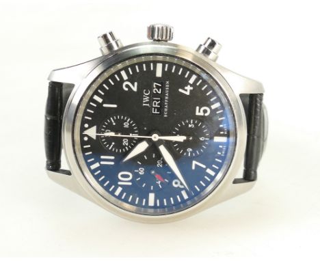 IWC stainless steel gentleman's automatic pilots chronograph watch with new leather strap, serviced in June 2018 with letters