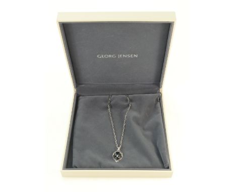 Georg Jensen 2010 Heritage Danish silver &amp; black Agate Pendant with original silver chain. Complete with original display