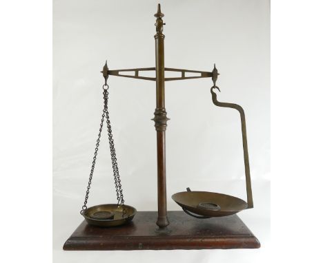 19th century pair brass and wood Balance scales, height 52cm
