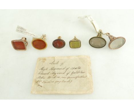 Group of six FOB SEALS, late 18th century / early 19th century.  These historically interesting seals have been mostly  ident