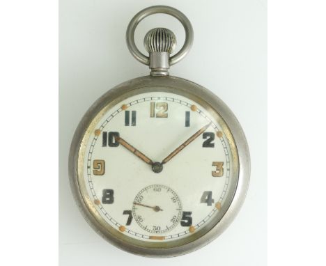 WWII Stainless steel Military Pocket Watch marked to the back GS/TP033141 with broad arrow
