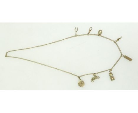 9ct Gold chain &amp; 9ct &amp; yellow coloured metal charms - 14.3 grams.