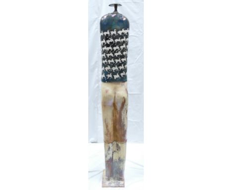 Paolo Staccioli Italian ceramic sculpture of a man, three piece sculpture decorated with horses, signed and dated 2008, heigh