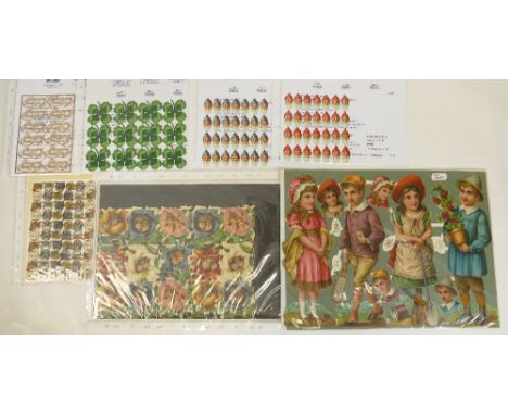 A variety of unusual SCRAPS including - scraps sheet of sixty cats heads by Littauer &amp; Boyson c1900, Victorian scrap shee