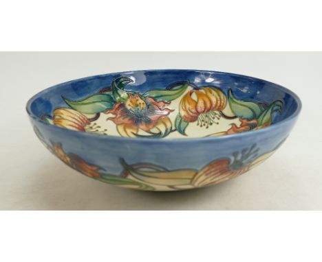 Moorcroft Anna Lily design large footed bowl (silver line to base), diameter 26cm 