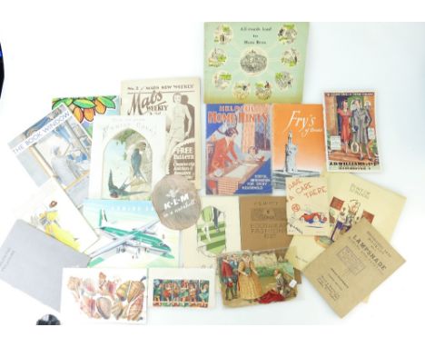 A collection of vintage BOOKLETS and CARDS including -  The Book Window, Family Cares card, All Roads Lead to Moss Bros., Por
