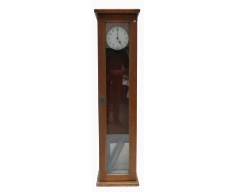 Oak Cased Pidduck-Hanley Electric Master Clock, with original key, pendulum and manual (134cm Tall x 21cm Depth x 33cm Width)