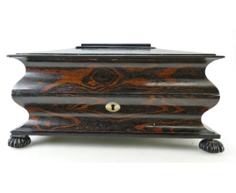 Georgian Coromandel wood tea caddy of Sarcophagus form, the interior fitted, w38 x 24cm
