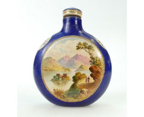 Staffordshire hand painted FLASK signed John Bailey 19th century.  11.5cm high. Screw top.