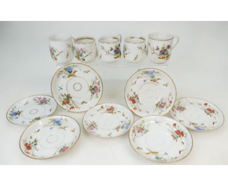 RUSSIAN Gardner porcelain - group of five cups (3 a/f) and seven saucers (2 a/f).  Some wear to saucers.