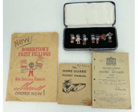 Collection of Robertson's fruit fillings collectable's including enamel badges by Fattorini &amp; sons, R.E.V Gomm, H.W Mille