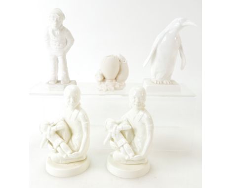 Three rare Royal Worcester white figures of a Penguin by Doris Lindner, shape 3093 and Poupee by Neal French shape 3754 (two 