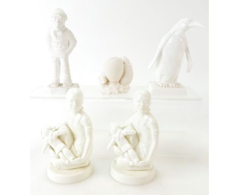 Three rare Royal Worcester white figures of a Penguin by Doris Lindner, shape 3093 and Poupee by Neal French shape 3754 (two 