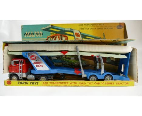 Corgi 1138 Car Transporter Ford Tilt Cab H Series Tractor in near mint condition and in fair to good condition original box -