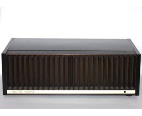 Quad 405-2 Power Amplifier. Serial Number 66645. 100 Watts per channel. Fully working with power cables. 34.5cm at widest. 