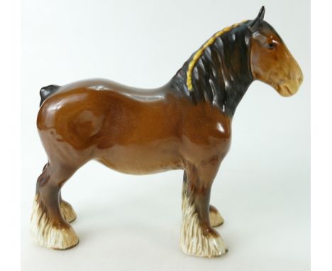 Beswick Shire horse 818 in brown gloss, an early example with light &amp; dark brown markings and manufacturing holes under e
