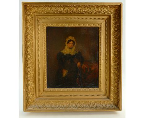 Early oil on board portrait in substantial mount / frame. 38cm x 42cm.