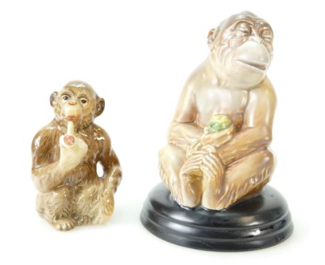 Beswick Monkey on a ceramic base 397 together with a monkey smoking a pipe 1049 (2)