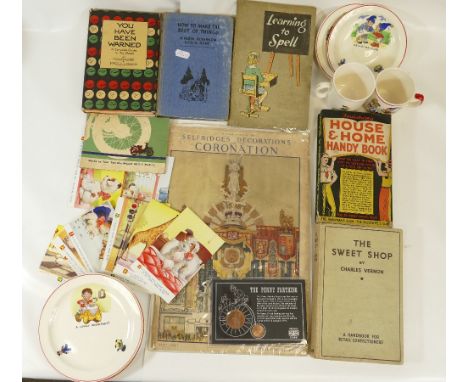 Books including - The Sweet Shop by Charles Vernon, Learning to Spell, How to Make the Best of Things - W Heath Robinson, sig