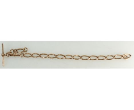 9ct Gold Victorian single Albert chain with oval links, 30.4 grams