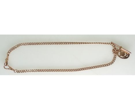 Victorian 9ct Rose Gold double Albert chain with T-bar and medal, 38 grams