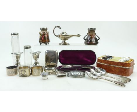 HALLMARKED SILVER - collection of items, 525g of weighable silver including spoons, cased spoons .800, silver mounted vases, 