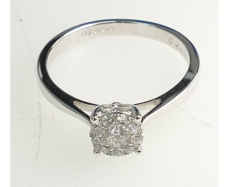 18ct white gold ladies multi diamond ring by Shrieber & Teitel Bavin, size M, 2.6 grams.