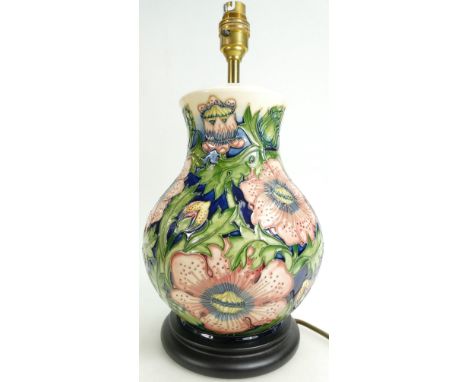 Moorcroft Lily design Lamp Base, height to fitting 37cm 