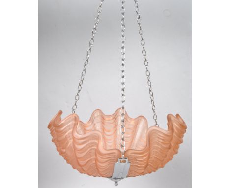 An Art Deco peach glass clam shell chandelier, 34cm diameter