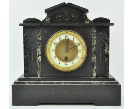 A Victorian slate and marble mantle clock, 30cm high x 31cm wide x 13cm deep