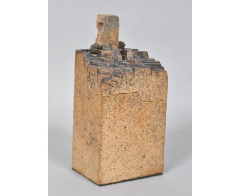 A studio pottery stoneware box of architectural form, impressed P.H., 16cm high