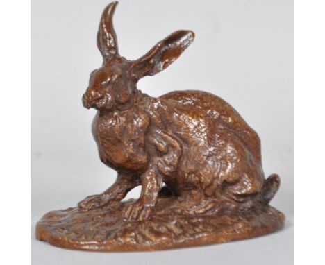 After P J Mene, a bronze study of a hare, 8cm high