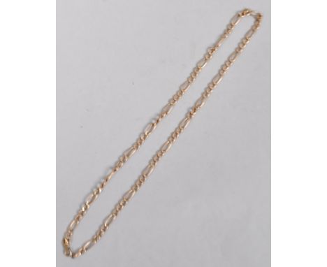 A yellow metal 18 inch 3+1 figaro chain, bolt ring clasp. Hallmarked 9ct gold, Sheffield. 4.2 grams