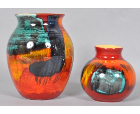 A Poole Pottery gemstone ovoid baluster vase, 16.5cm high and another similar smaller globular example, 10cm high