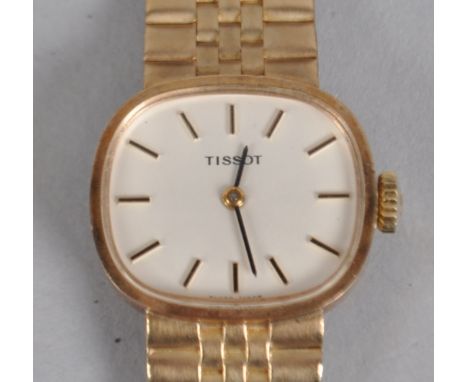 A yellow gold Tissot wristwatch, with manual wind movement, integrated bracelet, hallmarked 9ct gold, London 1978, case refer