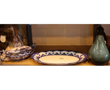 Large ceramic meat plate, decorative lidded ceramic tureen and a Blue Mountain single handled jug. Not available for in-house