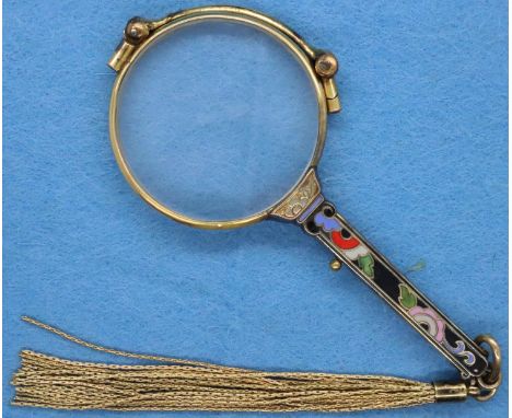Pair of gold plated and enamel folding opera glasses. P&amp;P Group 1 (£14+VAT for the first lot and £1+VAT for subsequent lo