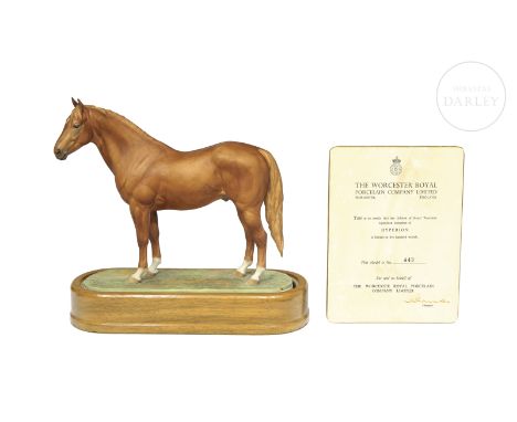 Equestrian figure in matt porcelain modelled by the artist Doris Lindner and produced by Royal Worcester circa 1965. Limited 
