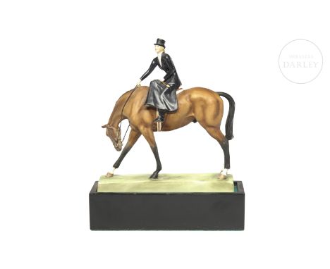 Equestrian figure in matt porcelain, modelled by the artist Doris Lindner and made by Royal Worcester, circa 1935 and discont