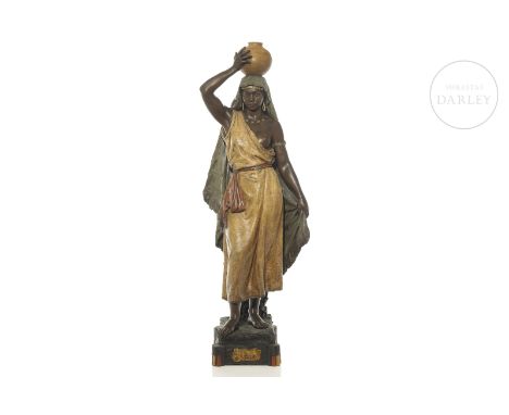Polychrome terracotta sculpture. The reverse bears the mark "Friedrich Goldscheider Edition. Reproduction Reservée" next to t