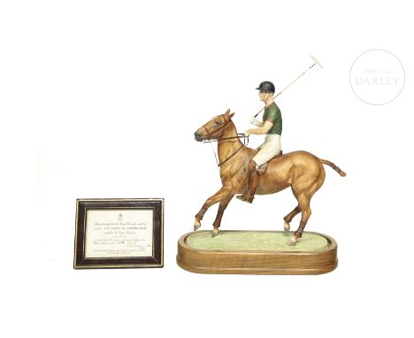 Equestrian figure in matt porcelain modelled by the artist Doris Lindner and produced by Royal Worcester circa 1968. Limited 