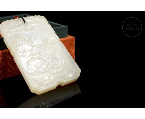 Hetian white jade plaque ‘Pair of Mandarin Ducks’, Qing dynastyBeautiful white jade plaque from Hetian with a smooth, even an